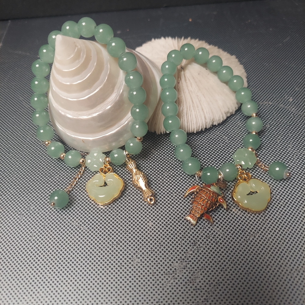 Gamblers Lucky charms jade bead bracelet cloisonne fish gold good fortune hand